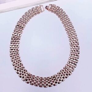 Rose Gold Hollow Out Mesh Lattice Wide Chain Link Necklace
